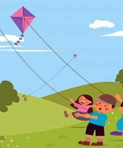 Happy Children Playing Kite Paint By Numbers