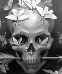 Monochrome Skull And Butterflies Paint By Numbers