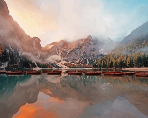 Mountain Misty Lake Paint By Numbers