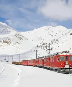 Mountain Train In Snow Paint By Numbers