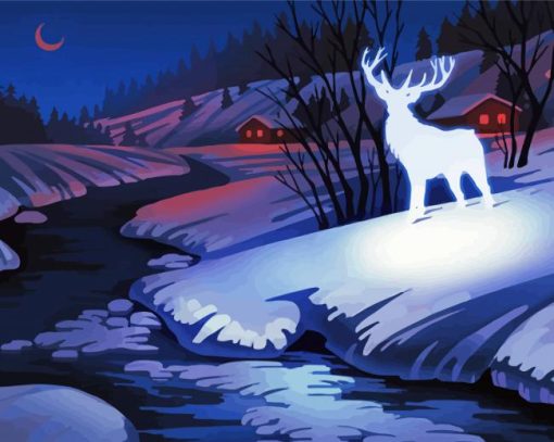 White Deer By The River Paint By Numbers