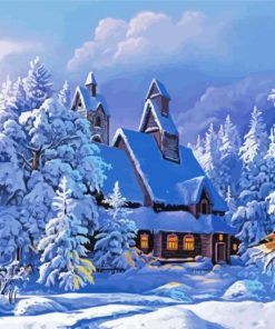 House In Frozen Forest At Winter Paint By Numbers