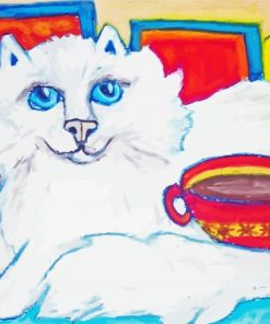 White Cat And Coffee Cup Paint By Numbers