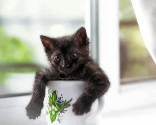 Black Kitten In Cup Paint By Numbers