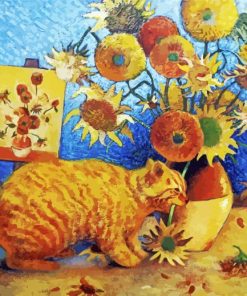 Yellow Fat Cat And Sunflowers Paint By Numbers